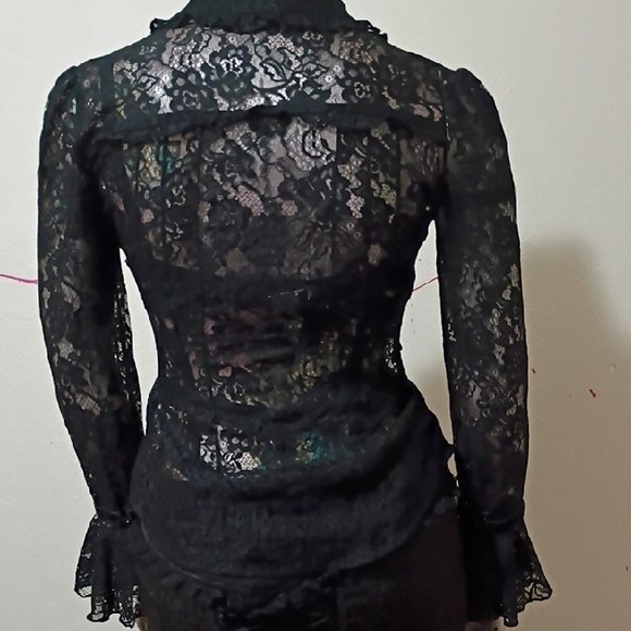 bebe Black Lace Button-Up Blouse - Picture 2 of 5